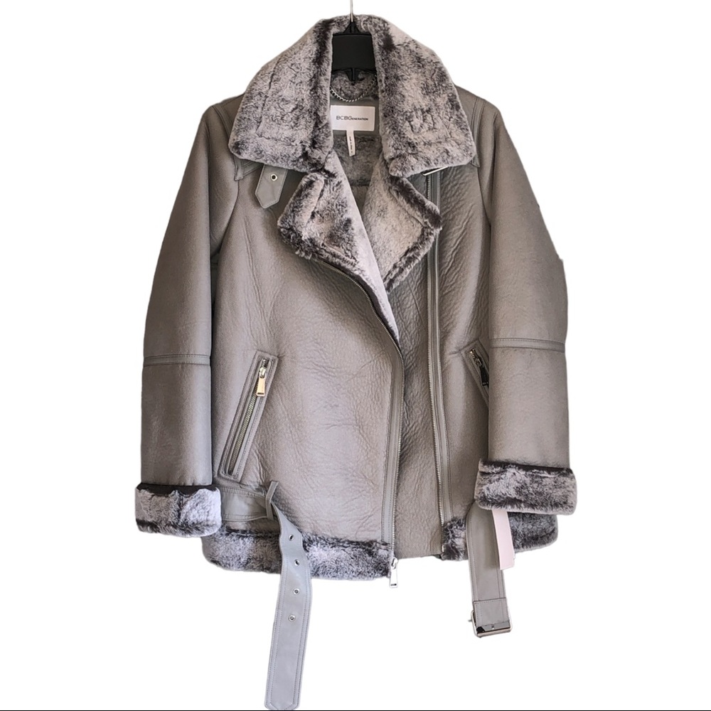 BCBG Generation Sherpha Heavyweight Faux Fur Motocycle Jacket XS